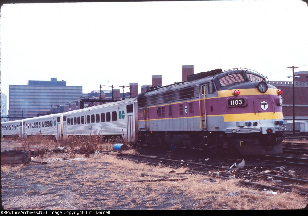 MBTA 1103 with leased GO Transit cars